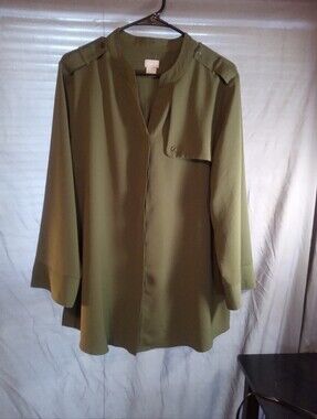 Chico's Women's Olive Green Utility Button-Front Blouse